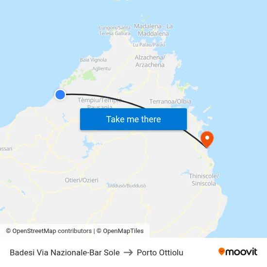 Badesi National Street-Bar Sole to Porto Ottiolu map