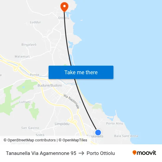 Tanaunella Agamemnone Street 95 to Porto Ottiolu map