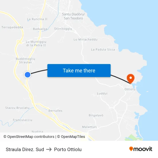 Straula South Direction to Porto Ottiolu map