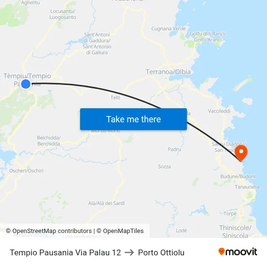 Tempio Pausania Via Palau 12 to Porto Ottiolu map