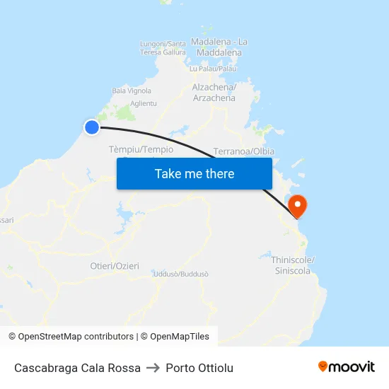 Cascabraga Red Cove to Porto Ottiolu map