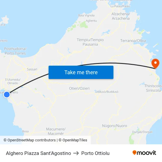 Alghero Sant'Agostino Square to Porto Ottiolu map