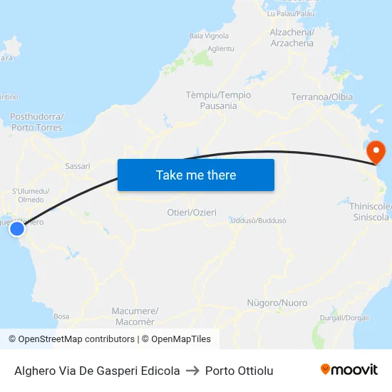 Alghero - De Gasperi Street Newsstand to Porto Ottiolu map