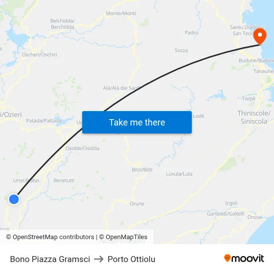 Bono Piazza Gramsci to Porto Ottiolu map