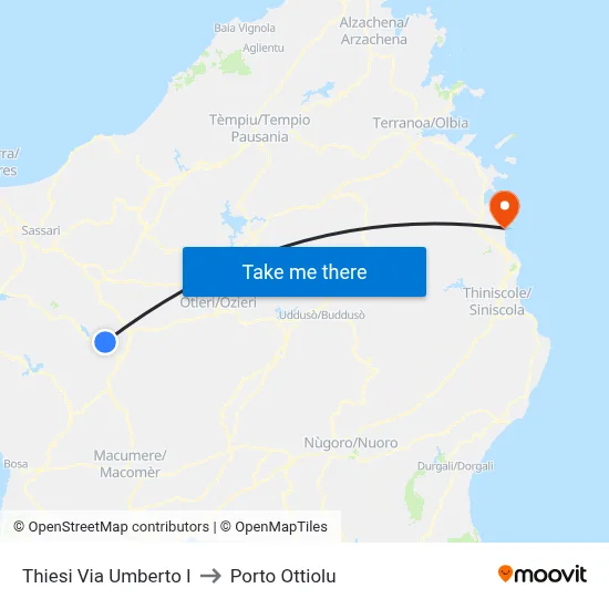 Thiesi Via Umberto I to Porto Ottiolu map