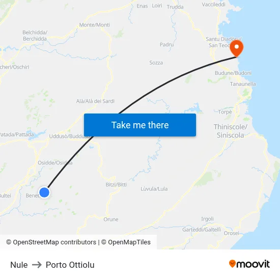 Nule to Porto Ottiolu map