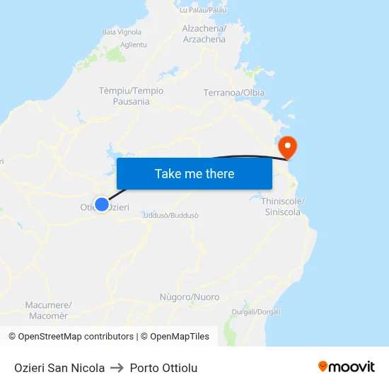 Ozieri San Nicola to Porto Ottiolu map