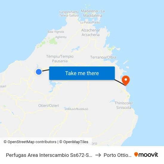 Perfugas Interchange Area Ss672-Sp2 to Porto Ottiolu map