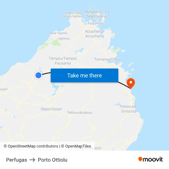 Perfugas to Porto Ottiolu map