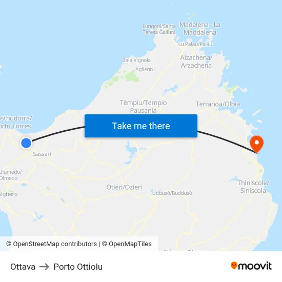 Ottava to Porto Ottiolu map