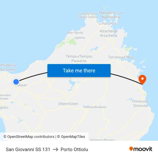 San Giovanni Highway 131 to Porto Ottiolu map