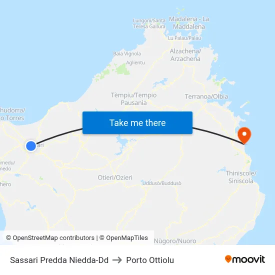 Sassari Predda Niedda-Dd to Porto Ottiolu map