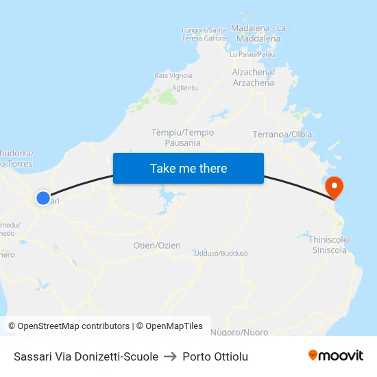Sassari Donizetti Street-Schools to Porto Ottiolu map