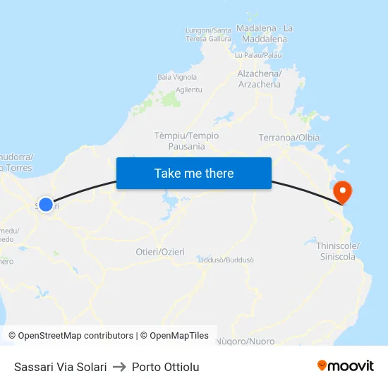 Sassari Solari Street to Porto Ottiolu map