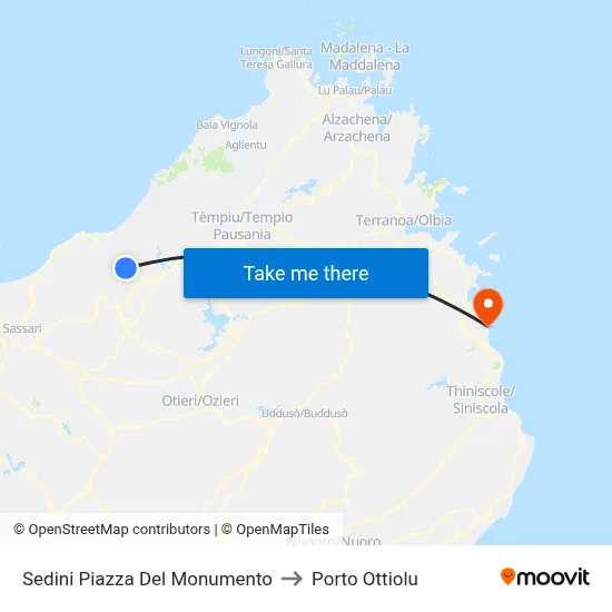 Sedini Monument Square to Porto Ottiolu map