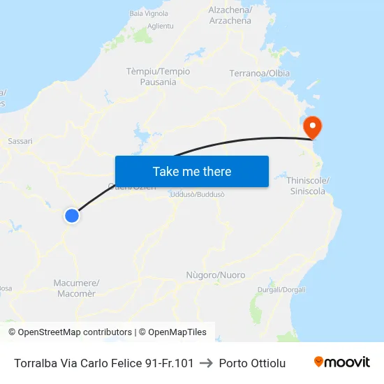 Torralba Carlo Felice Street 91-Opposite 101 to Porto Ottiolu map