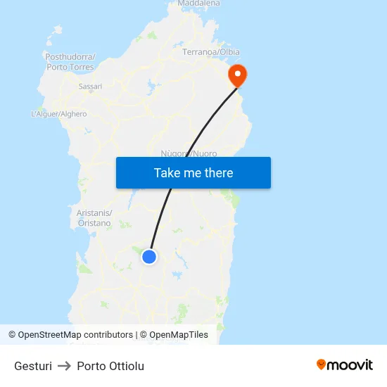 Gesturi to Porto Ottiolu map