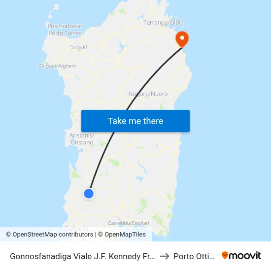 Gonnosfanadiga J.F. Kennedy Boulevard Stop 125 to Porto Ottiolu map