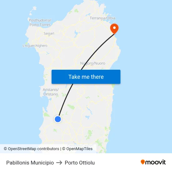 Pabillonis Town Hall to Porto Ottiolu map