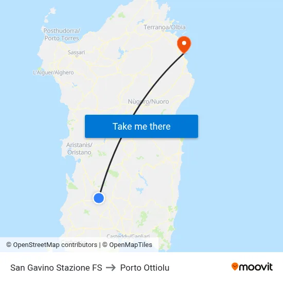 San Gavino Railway Station to Porto Ottiolu map