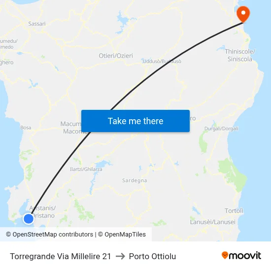 Torregrande Millelire Street 21 to Porto Ottiolu map