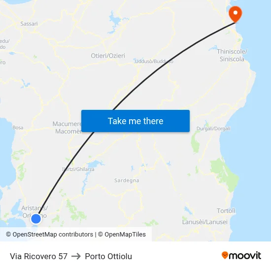 57 Ricovero Street to Porto Ottiolu map