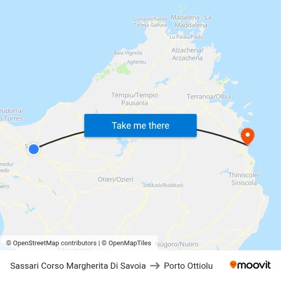 Sassari Corso Margherita Di Savoia to Porto Ottiolu map