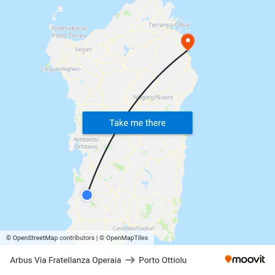 Arbus via Workers Brotherhood to Porto Ottiolu map