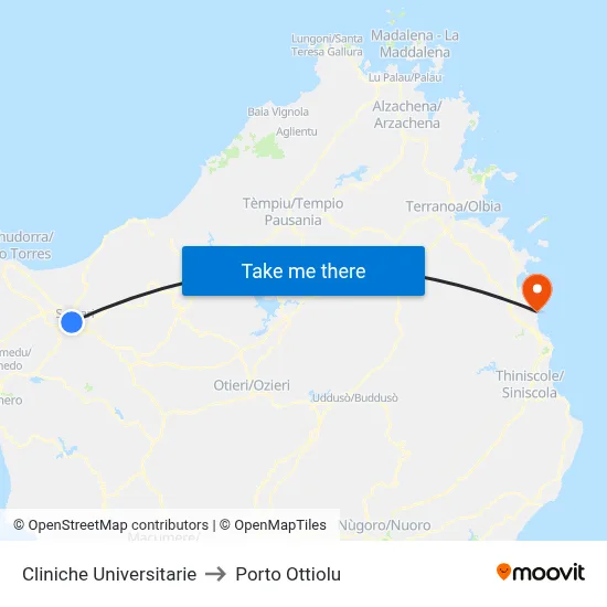 University Clinics to Porto Ottiolu map