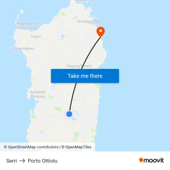 Serri to Porto Ottiolu map
