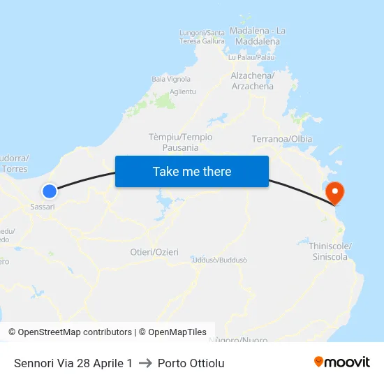 Sennori Via 28 April 1 to Porto Ottiolu map