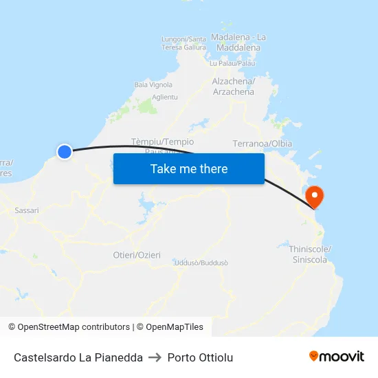 Castelsardo La Pianedda to Porto Ottiolu map