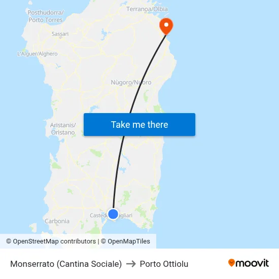 Monserrato (Social Winery) to Porto Ottiolu map