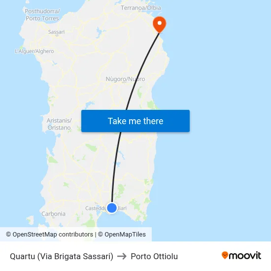 Quartu (Brigata Sassari Street) to Porto Ottiolu map