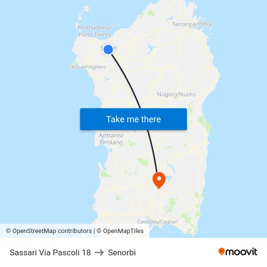 Sassari Via Pascoli 18 to Senorbì map