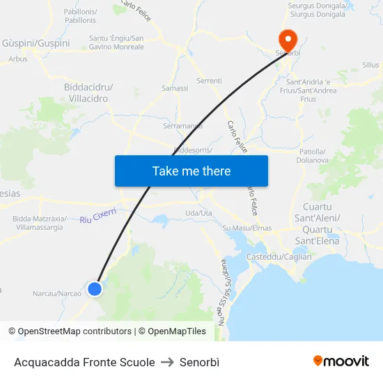 Acquacadda Opposite Schools to Senorbì map