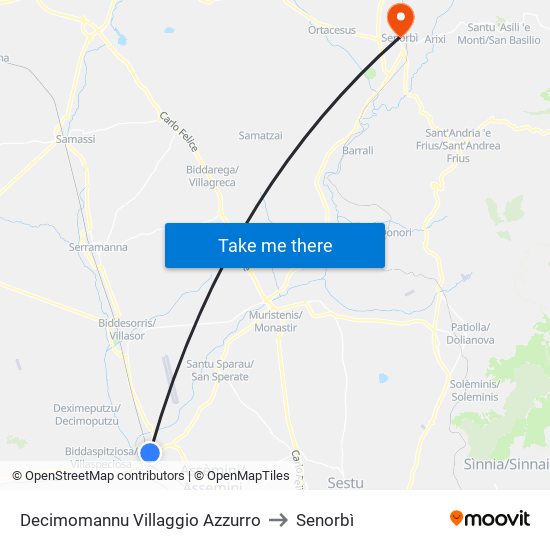 Decimomannu Villaggio Azzurro to Senorbì map