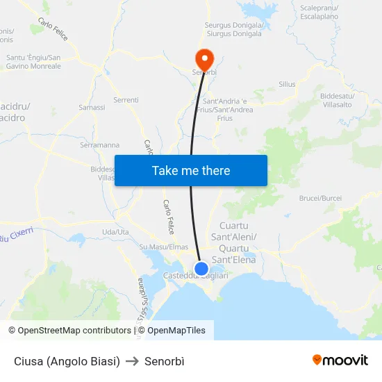 Ciusa (Corner of Biasi) to Senorbì map