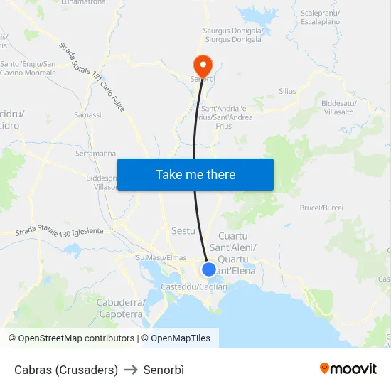 Cabras (Crusaders) to Senorbì map