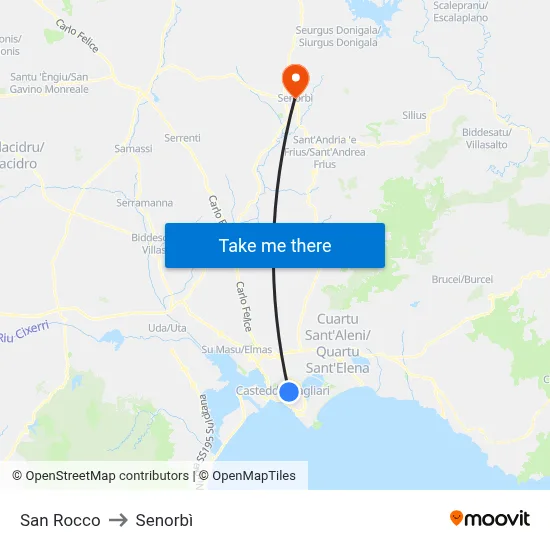 San Rocco to Senorbì map