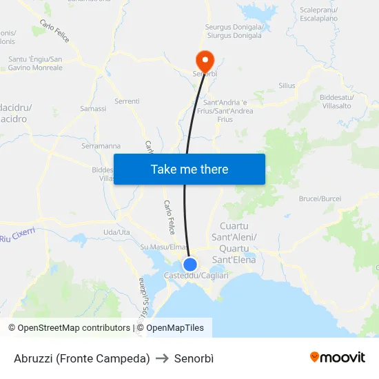 Abruzzi (Opposite Campeda) to Senorbì map