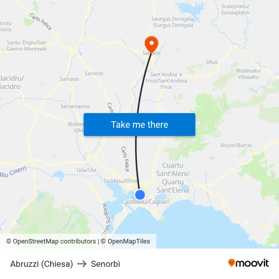 Abruzzi (Chiesa) to Senorbì map