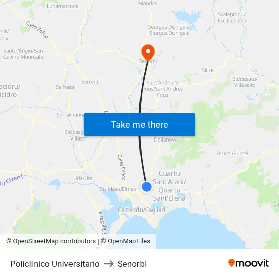 University Polyclinic to Senorbì map
