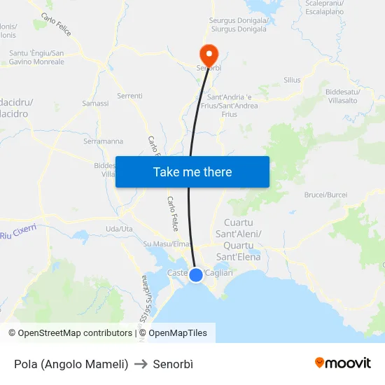 Pola (Mameli Corner) to Senorbì map