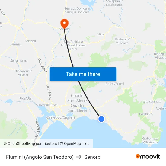 Flumini (San Teodoro Corner) to Senorbì map