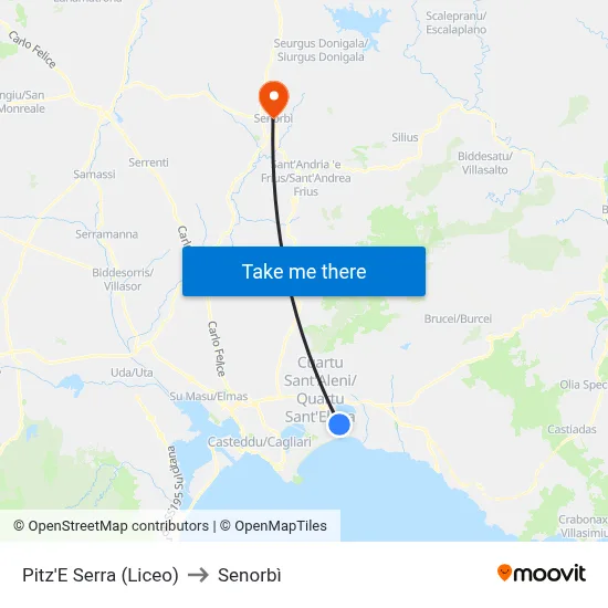 Pitz'E Serra (High School) to Senorbì map