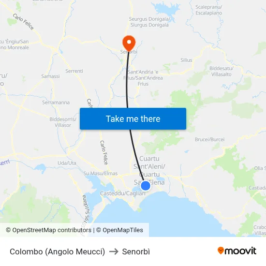Colombo (Corner of Meucci) to Senorbì map