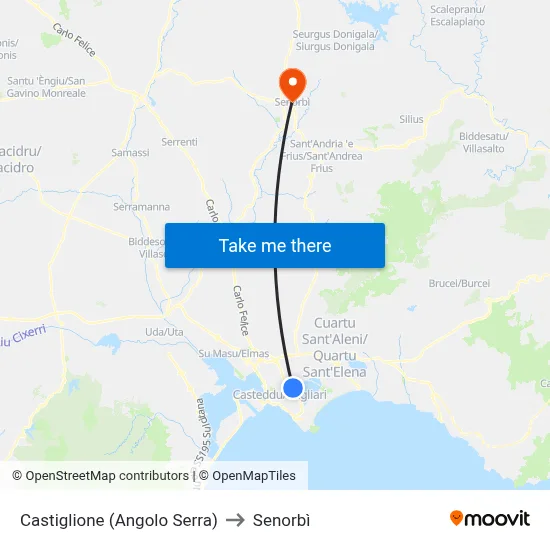 Castiglione (Serra Corner) to Senorbì map