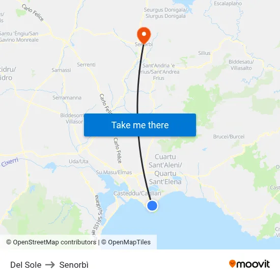 Del Sole to Senorbì map