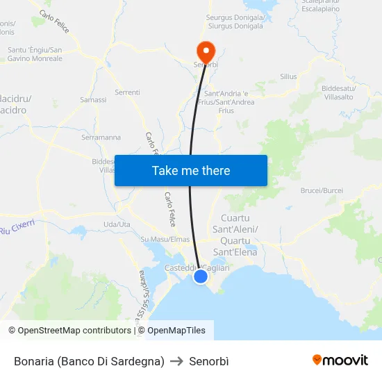 Bonaria (Bank of Sardinia) to Senorbì map
